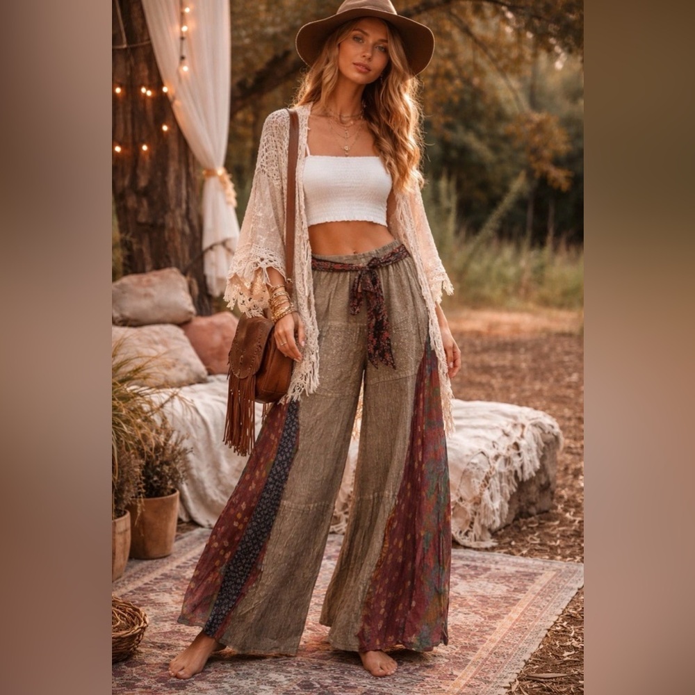 Young Threads Boho Patch Wide-Legged Pants